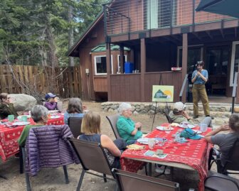 EnviroVoter's Sierra Regional Organizer Renna Hickey introducing SPPAC during the Sierra Action Tour in Mammoth.