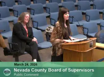 Renna Hickey, EnviroVoters' Sierra Nevada Regional Organizer, delivering public comment at the Nevada County Board of Supervisors meeting.