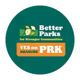 logo of Yes on Measure PRK that says Better Parks for Stronger Communities next to a photo of a flower